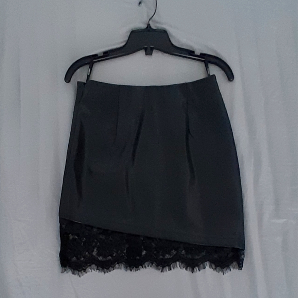 Black Lace Hem Mini Faux Leather Skirt